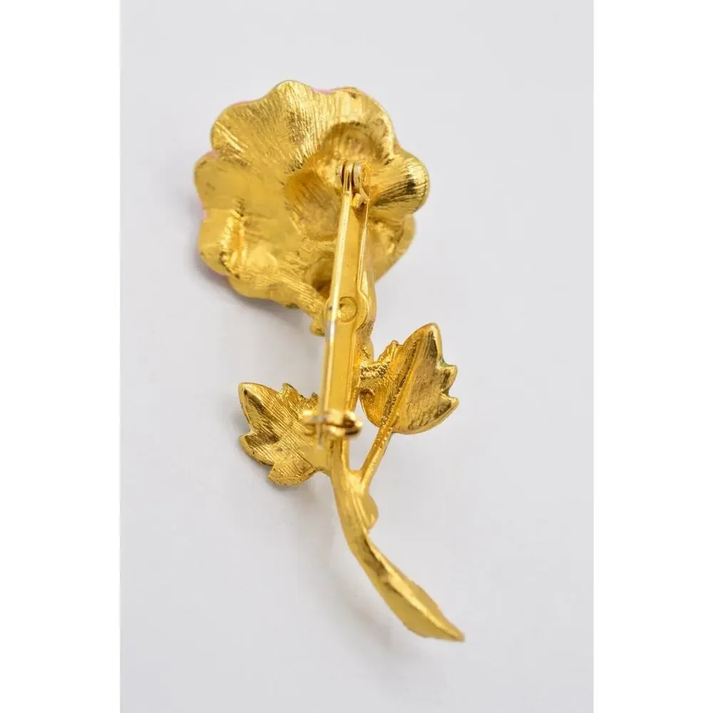 Vintage Flower Pin Brooch Brushed Gold Pastel Blush Pink Enamel Rose 1980s 9B
